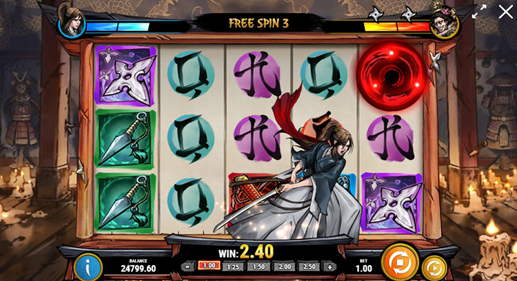 A series of freespins in Ronin's Honour slot machine