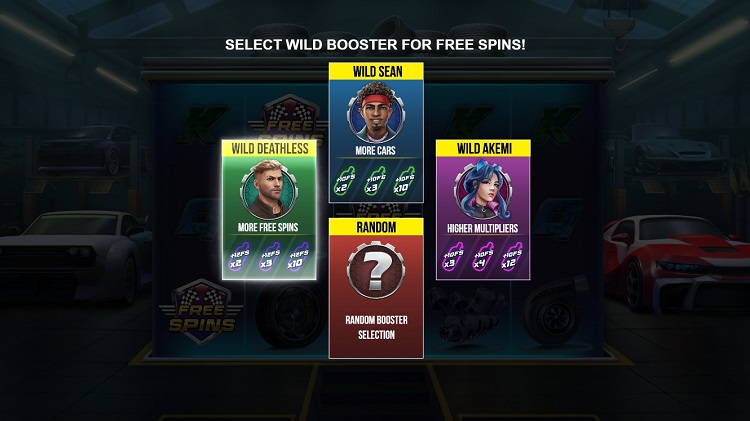 Menu with a selection of boosters for freespins