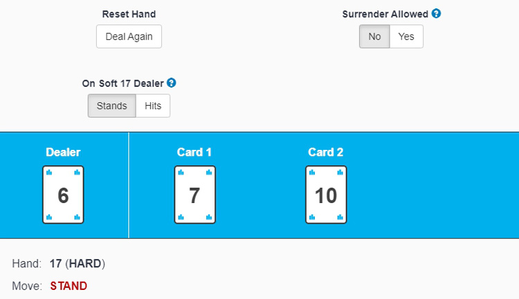 Blackjack generator operation according to the set parameters